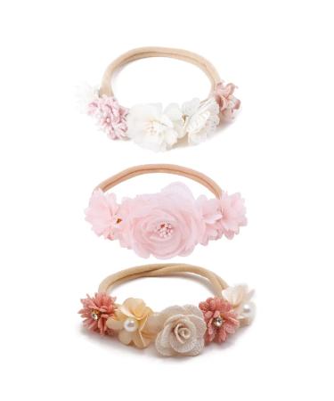 Sjbautyo 3 pieces Baby hair band flower elastic hair band hair jewelry for newborn toddlers baby girls front ligaments soft newborn toddler hair jewelry