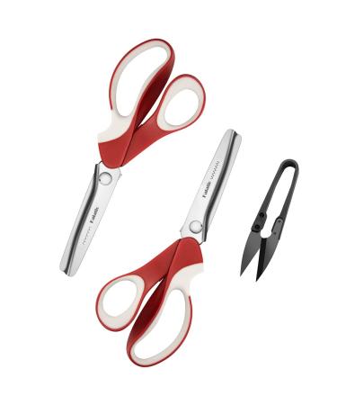Pinking Shears Set (Pack of 2 PCS Serrated & Scalloped edges) By Kalatic - Zig-zag Scissor for Fabric Leather & PPDer - Pinking Dressmaking Sewing Scissors KT-002-D Red