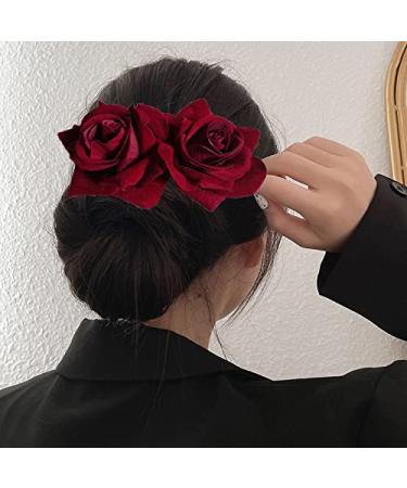 Rose Hair Clip Comb for Women - Burgundy Flower Hairpin for Wedding, Brides, Girls - Dark Red Hair Accessory - Buy Online on SooperMarket.com