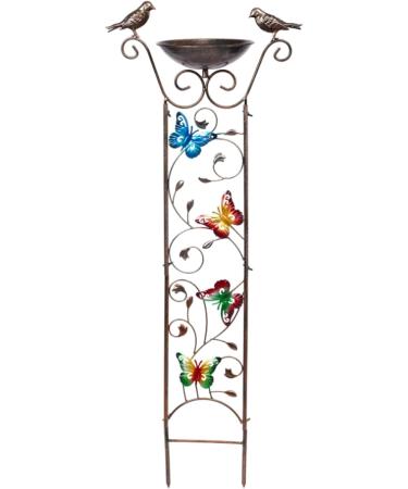 2-in-1 Bird Water Dispenser & Feeder with Garden Grilles - Metal Butterfly Design | Removable Retro Stand for Garden Decoration - Buy Online on SooperMarket.com