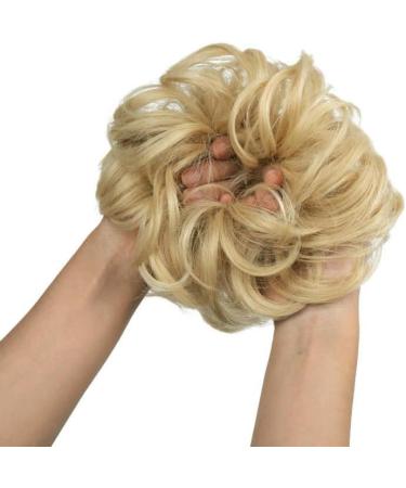 PORSMEER 2pc Messy Hair Buns Extensions Blonde Curly Wavy Scrunchies for Women Girls - Large Synthetic Updo Chignons 24/613 - Buy Online on SooperMarket.com