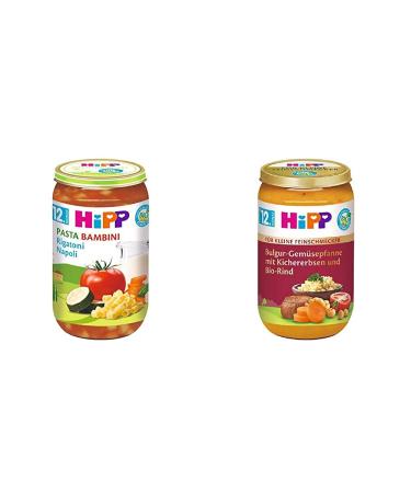 Hipp Pasta Bambini-Rigatoni Napoli 6 Series (6 x 250 g) & for small gourmet menus Bulgur vegetable pan with chickpeas and organic-rind 6 Pack (6 x 250 g) Bundle with Bulgur vegetable pan Rigatoni Napoli & Vegetable Isotto with a delicate organicPute 250 g