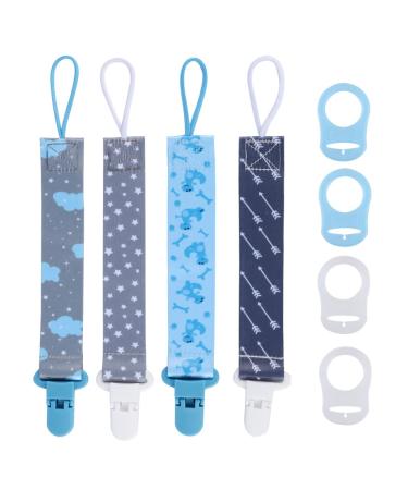 8 Pcs Dummy Clips Boys with Adapters Silicone Button Ring Pacifier Holder Leashes Adapters Fits All Pacifiers for Baby Teething Toys Baby Shower C1