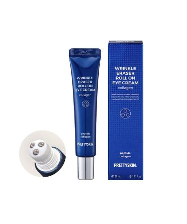 PS.PRETTYSKIN Roll on Eye Cream with Hydrolyzed Collagen and Stainless Steel ball Tip- Under Eye Roller Cream for Elasticity Wrinkles Puffiness Fine Lines-Korean eye cream 30ml/1.01fl.oz.(Collagen)