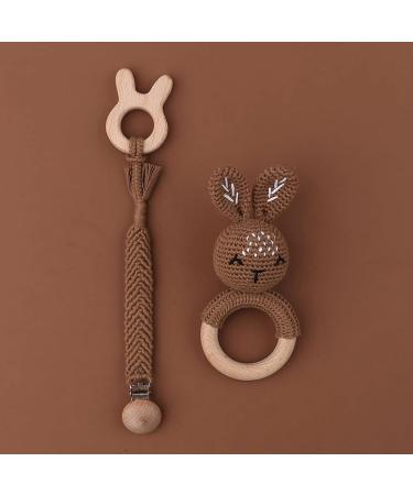 TIAN-K 3pcs Baby Shower Gift Set | Pacifier Chain Wooden Teether & Animal Rattle for Newborns - Buy Online on SooperMarket.com