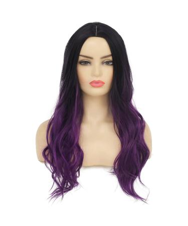 Tseses Long Ombre Purple Curly Wavy Synthetic Wig for Women - Dark Roots Hair Cosplay Halloween Party Daily Full Wig - Buy Online on SooperMarket.com