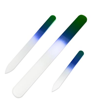 3 Pack Glass Nail File Manicure Nail File Premium Set of 3 Crystal Nail Files in Pouch Glass Nail File with Gradient Mix Color Washable Double Sided Nail File(Green Series)