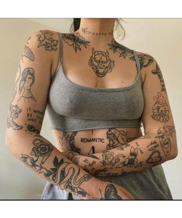 Vintage Patchwork Temporary Tattoos - Small Semi-Permanent Minimalist Line Art Black Fake Tattoo for Adults - Gothic Aesthetic Designs - Buy Online on SooperMarket.com