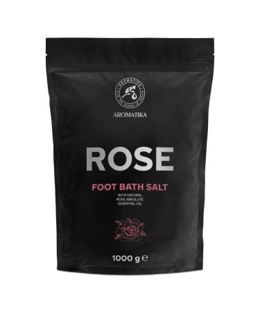 Foot bath salt with sea salt and absolute essential rose oil - 1kg/1000g - pedicure foot bath salt - foot bath additive with natural clean sea salt - rose foot bath salt - foot care for tired feet flower 1 kg (1 Pack)