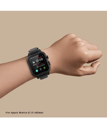 ShellBox Waterproof Apple Watch Case 42mm Series 3 & 2 | Premium Silicone Band | Built-in Screen Protector | Slim Drop/Shock Proof | Black - Buy Online on SooperMarket.com