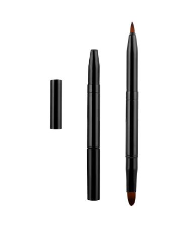 WLLHYF Lip Makeup Brushes Professional Double Sided Retractable Lip Brush Applicators Portable Travel Foundation Lip Exfoliating Lipstick with Cap for Women and Girls (Black)