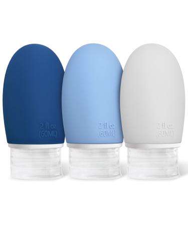 OPRET 3 pieces silicone travel bottles set 60ml leakproof refillable portable travel container for shampoo cream rinsing BPA-free and TSA-tested 3 pieces of blue series