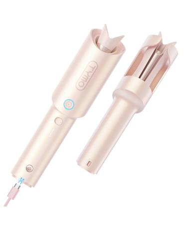 Cordless Automatic Rotating Curling Iron - TYMO Curlgo Eco 1 Inch Portable Beach Waves Curling Wand Dual Voltage & Rechargeable Travel Hair Curler for 14"-22" Hair Safe & Tangle-Free Gold Blush
