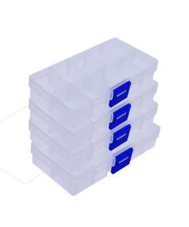 4 Pcs 10 Grids 5 Inch x 2.5 Inch Adjustable Small Removable Clear Plastic Jewelry Organizer Divider Storage Box Jewelry Earring Tool Containers (White (10-Grid) 4pcs)