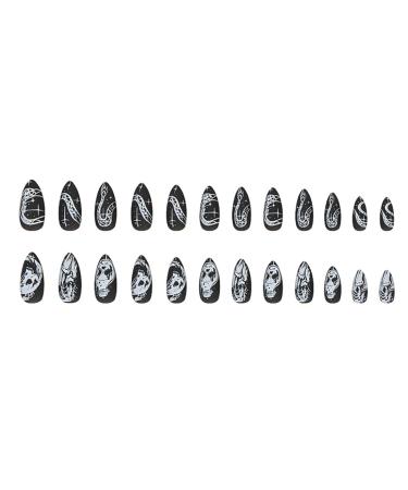 24Pcs Halloween Almond Press on Nails - Black Acrylic False Nails with Grimace & Snake Designs | Long Full Cover Stick on Nails for Women - Buy Online on SooperMarket.com