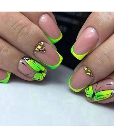 sunroot French Butterfly False Nails Long Coffin Nail Tip Detachable Press on Nails DIY Manicure ABS - Buy Online on SooperMarket.com