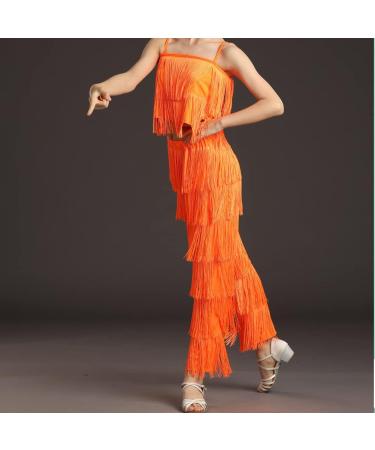 Adult Women's Fringe Latin Dance Pants - Black Tassel Performance Costume - Orange - Medium - Buy Online on SooperMarket.com