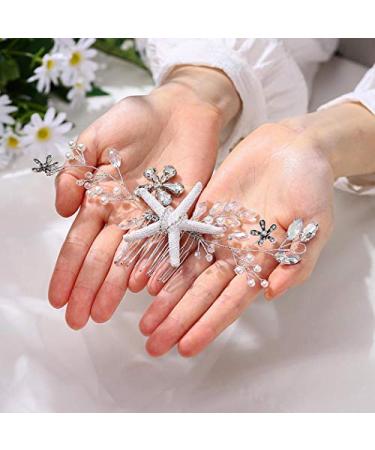 Unicra Starfish Bride Wedding Hair Comb Silver Bridal Hair Piece Flower Hair Accessories for Women and Girls