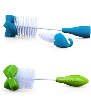 Nuby 2-Pack Bottle and Nipple Brush with Sponge Tip - Fuchsia/Purple (2 Count) - Buy Online on SooperMarket.com
