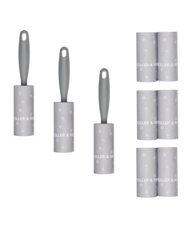 Invero 3 Pack of Lint Roller and 6 Sticky Refill Replacement Heads - Removes Easily Fur Hairs Dust Fluff from Animals Cloths Furniture Carpets Car Seats and more