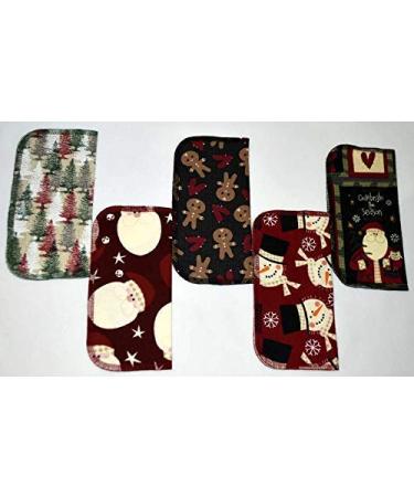 2 Ply Printed Flannel 8x8 Inches Set of 5 Country Christmas