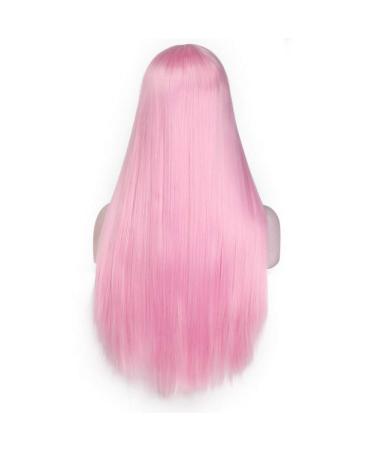 HBINGBING Platinum Blonde Synthetic Lace Front Wigs for Women Long Straight Wig Pink/Black Color Heat Resistant Fiber Hair pink