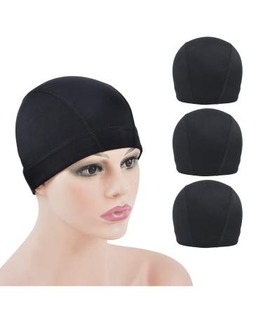 3 Pcs Dome Cap Wig Caps for Making Wig Stretchy Wig Cap with Wide Elastic Band ( Black Dome Cap M) M 3 Pcs Dome Caps
