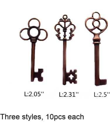 30PCS Assorted Antique Skeleton Keys - Vintage Steampunk Classic Collection in Copper - Buy Online on SooperMarket.com