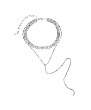 Oralgos fashionable crystal chain long necklace classic crystal chain choker necklace elegant wedding chain jewelry for women silver