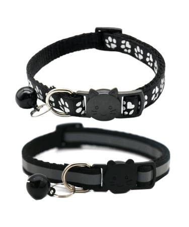 Hepplly 2-Pack Cat Collars Quick Release Reflective Kitten Collar with Bell (Black)
