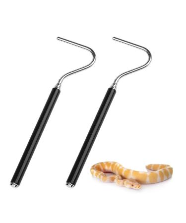 Lezevn 2Pcs Extensible Stainless Steel Snake Hook Retractable Reptile Hook Catcher Controlling Moving Hook Stick for Catching Handling Small Snake