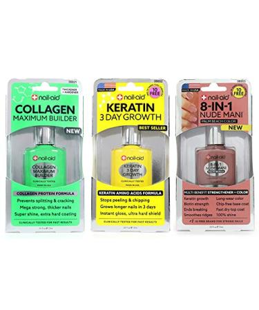 Nail-Aid 3pk Of Collagen Base + Keratin Growth + 8-in-1 Palm Beach, Neutral, N/A, 1.65 Fl Ounce