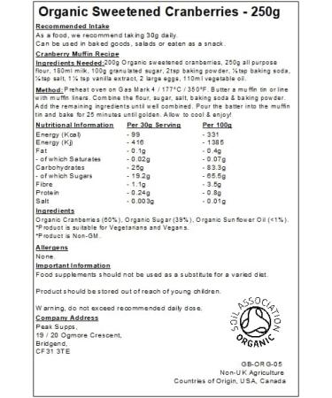 Organic Sweetened Cranberries - Dried Fruit - Vegan (250g) - Buy Online on SooperMarket.com
