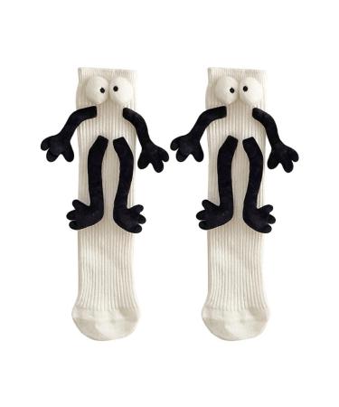 Funny Magnetic Suction 3D Doll Couple Socks Novelty Couple Holding Hands Socks Show Off Socks Unisex Couple Socks 1 pair Deep White