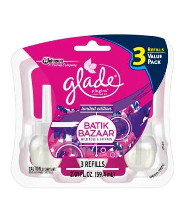Glade PlugIns Scented Oil Air Freshener Refill Batik Bazaar 3 Refills 2.01 fl oz Batik Bazaar Wild Rose and Saffron