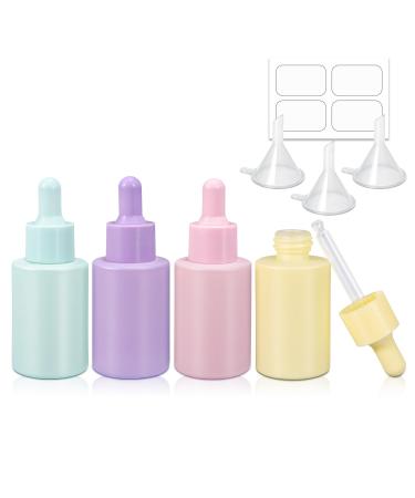 1 oz Small Glass Thick Dropper Droppers Pipette Bottles Glassware Droplet with 3 Funnels 30ml Leakproof Essential Oils Tincture Bottle Mini Travel Essentials Bottles (4 Pack) (Multicolor)