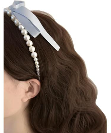 Limtula Pearls Bowknot Headbands for Woman Girl Ribbon Hairband for Skincare Makeup Delicate Hairband for Girl Taking Photo Blue - Buy Online on SooperMarket.com