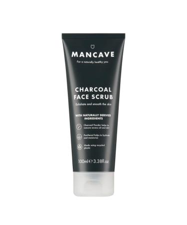 ManCave Charcoal Face Scrub 100ml for Men Exfoliate & Smooth Skin Dermatlogically Tested Natural Formulation Vegan Friendly and Cruelty Free Tube made from Recycled Plastics Made in England