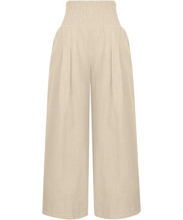 TUNUSKAT Women's Cotton Linen Wide Leg Palazzo Pants with Pocket - Medium, Khaki - Buy Online on SooperMarket.com