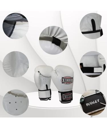 Boxing Gloves and Pads Focus Mitts Set - White/Blue 8 oz for Kickboxing, Muay Thai, MMA Training - Fitness Kit for Martial Arts - Buy Online on SooperMarket.com