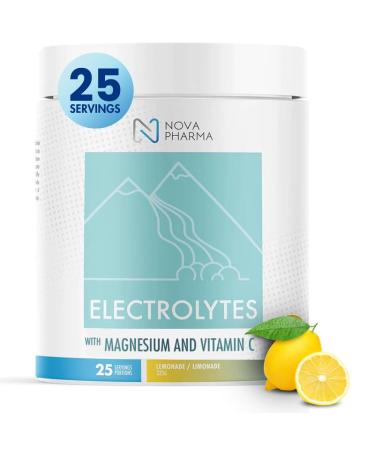 Nova Pharma Electrolytes Powder Amino Acids Supplement - Hydrates Builds Muscle Mass & Boosts Workout Performance Vegan Caffeine-Free Zero Sugar No Artificial Flavor/Color/Sweetener - 25 Servings Lemonade