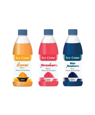 Syrup for Ice Cone Mixed Popular Flavour Syrups can be used with All Slush| Slushie Machines Orange Strawberry Blue raspberry Each 250 ml (Pack of 3)