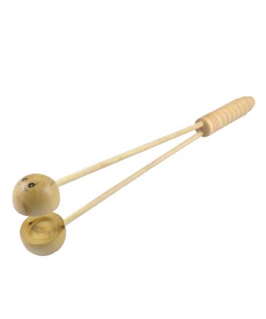 Ruilogod Both Hemisphere Heads Beige Wooden Long Handle Protective Body Massage Hammer