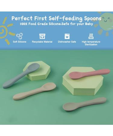 Vicloon 4 Pcs Silicone Baby Spoons - Self-Feeding Weaning Spoons for Kids, Toddlers, Children, Infants - Khaki Series - Buy Online on SooperMarket.com