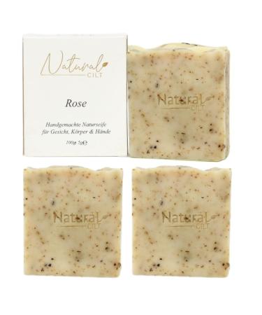 3x natural cilt roses soap - 100% natural soap - without questionable ingredients - certified - handmade - shower soap for all skin types - shower gel - Naturalo metics Rose 100 g (3 -pack)