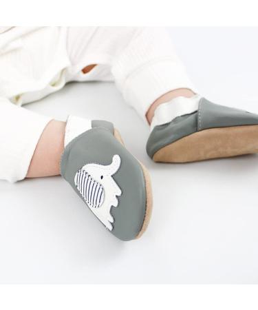 Dotty Fish Soft Leather Baby Shoes for Boys | Non Slip Toddler Shoes | Animal Designs for Boys and Girls | Grey Elephant | 0-6 Months - 4-5 Years - Buy Online on SooperMarket.com