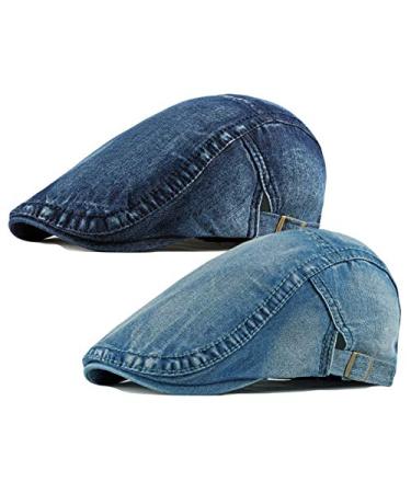 2 Pack Mens Denim Cotton Newsboy Cap Ivy Gatsby Driving Hunting Cabbie Hats 2 Pack-a