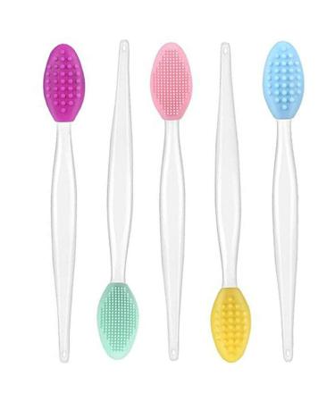 Healeved Lip Brush Tool 5pcs Exfoliating Lip Scrub Brush Double-Sided Silicone Lip Exfoliator Brush Lip Scrubber Brush for