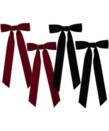 4pcs Velvet Bow Hair Clips Bow Hairpins Ponytail Holder Hair Bow Clips with Long Tail Bowknot Barrette for Kids Girls Women