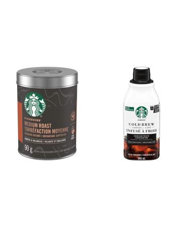 Starbucks Medium Roast Premium Instant Coffee 90 g & Cold Brew Coffee Concentrate Signature Black 946 milliliters